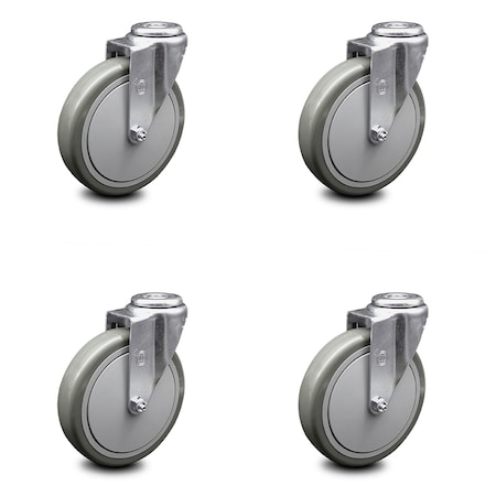 Service Caster 6 Inch Gray Polyurethane Wheel Swivel Bolt Hole Caster Set SCC-BH20S614-PPUB-4